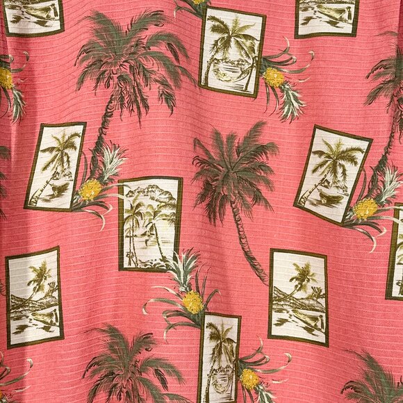 Bermuda Bay Tropical Palm Trees Pineapples 100% Silk Shirt Size L - Picture 8 of 16
